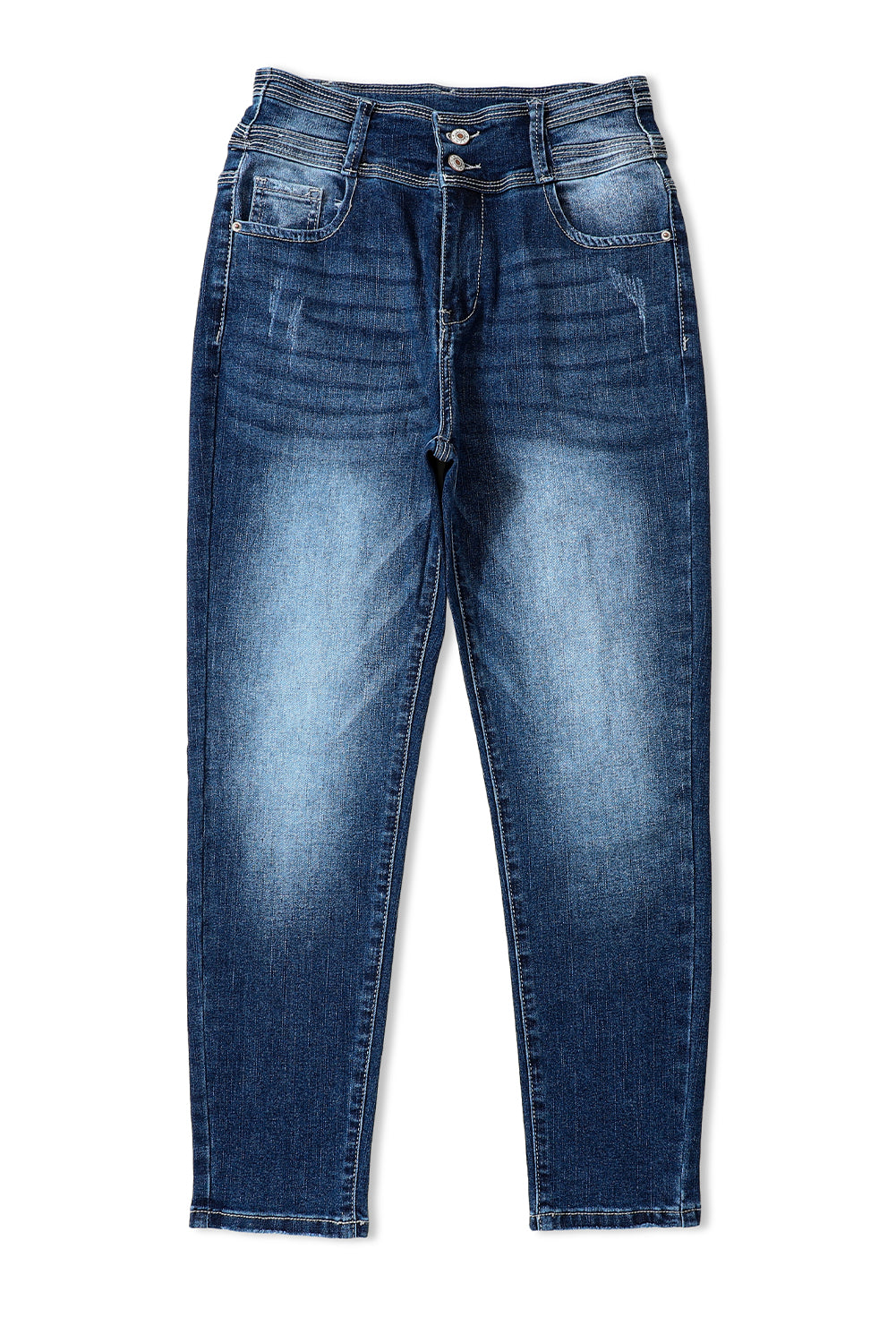 Blue Vintage Washed Two-button High Waist Skinny Jeans