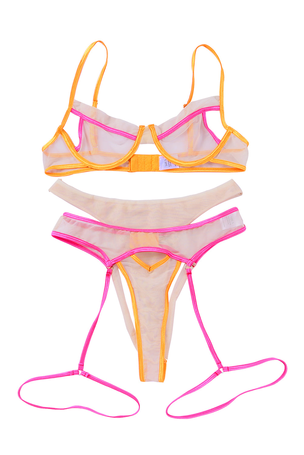 Colorblock Trim Spaghetti Strap Three Piece Lingerie Set