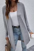 High Rise Solid Color Open Front Lightweight Cardigan