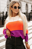 Color Block Drop Shoulder Round Neck Knit Sweater