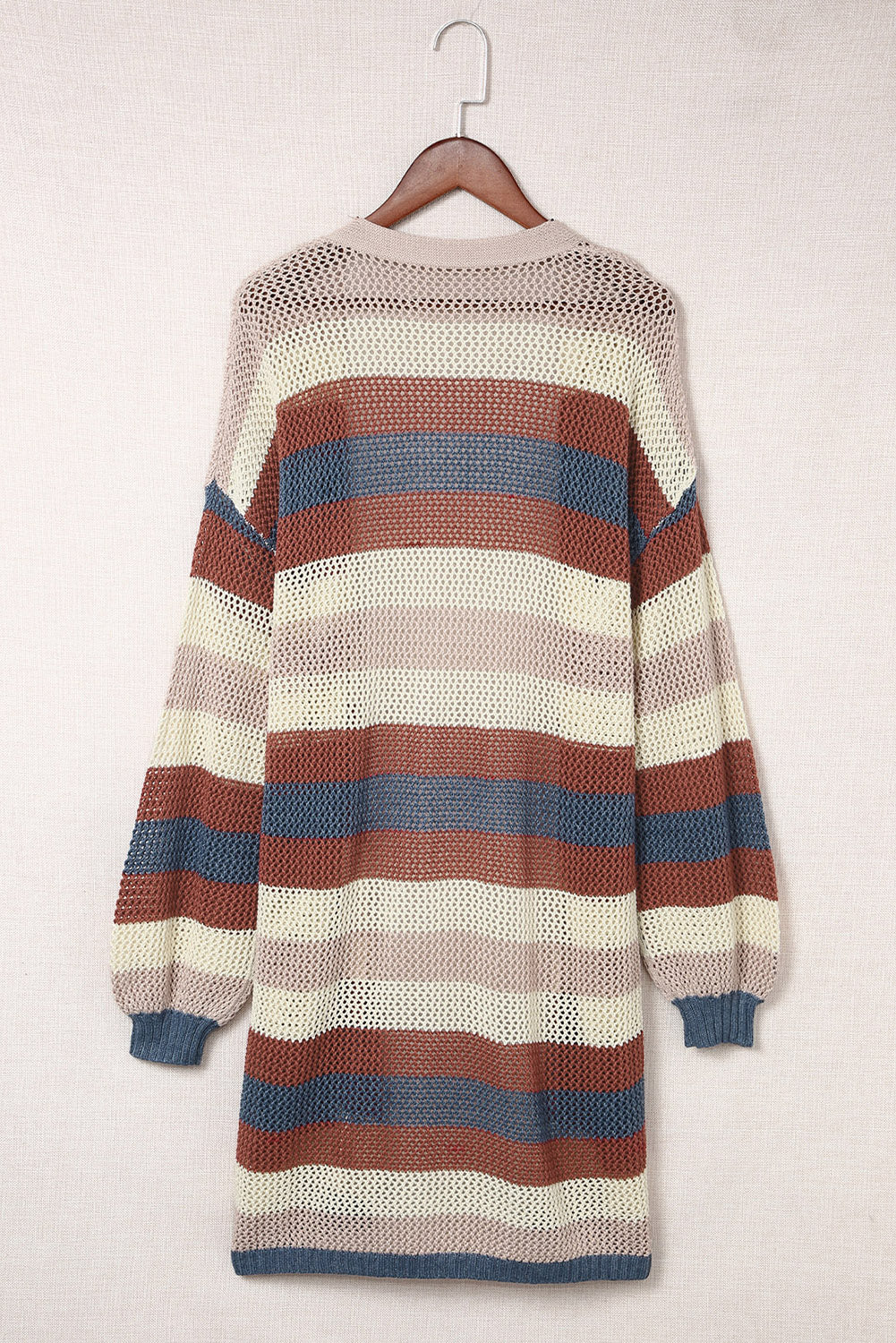 Striped Color Block Hollowed Knit Cardigan