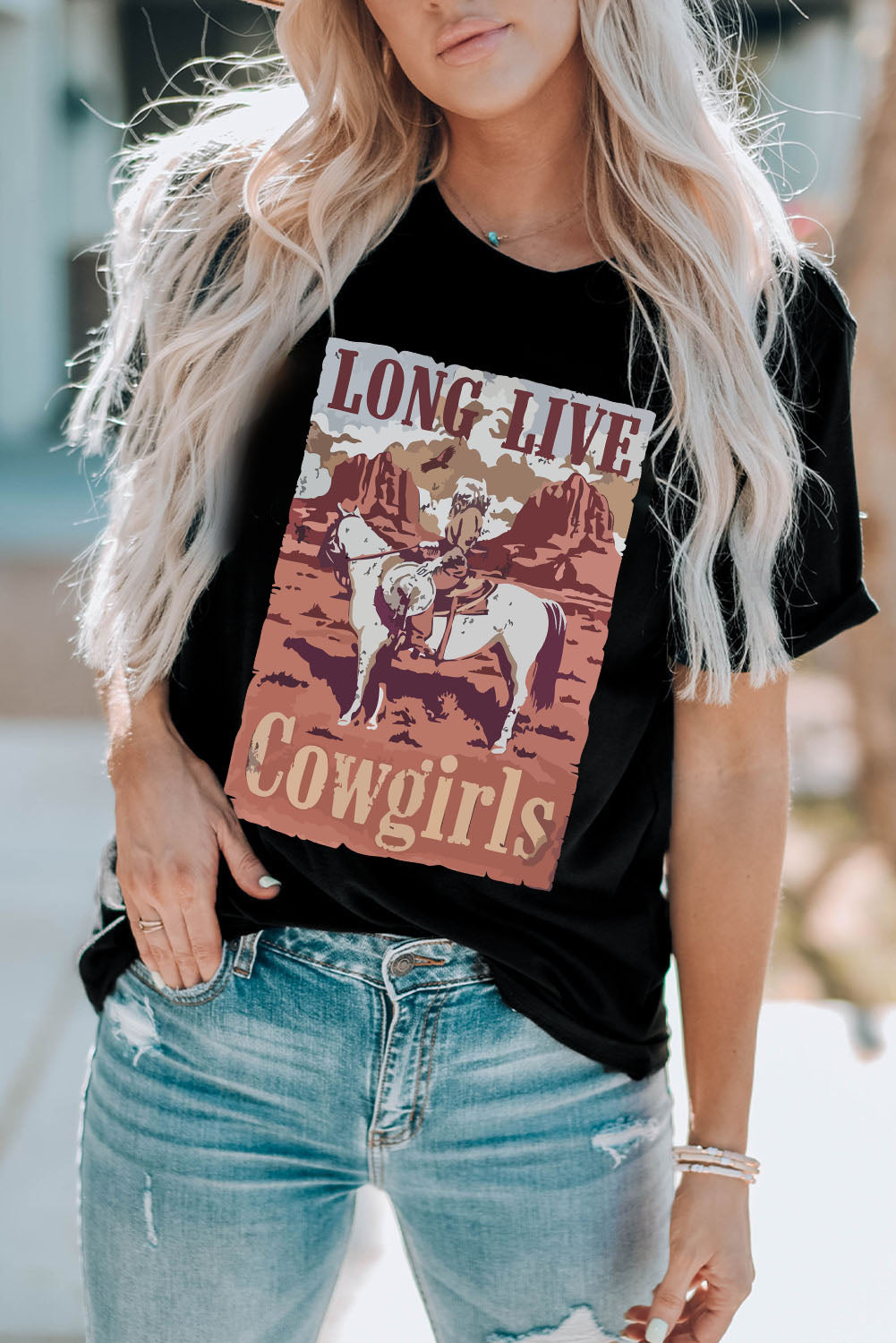 T-shirt noir à imprimé graphique LONG LIVE Cowgirls