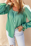 Flounce Sleeve Square Neck Button-Up Shirt