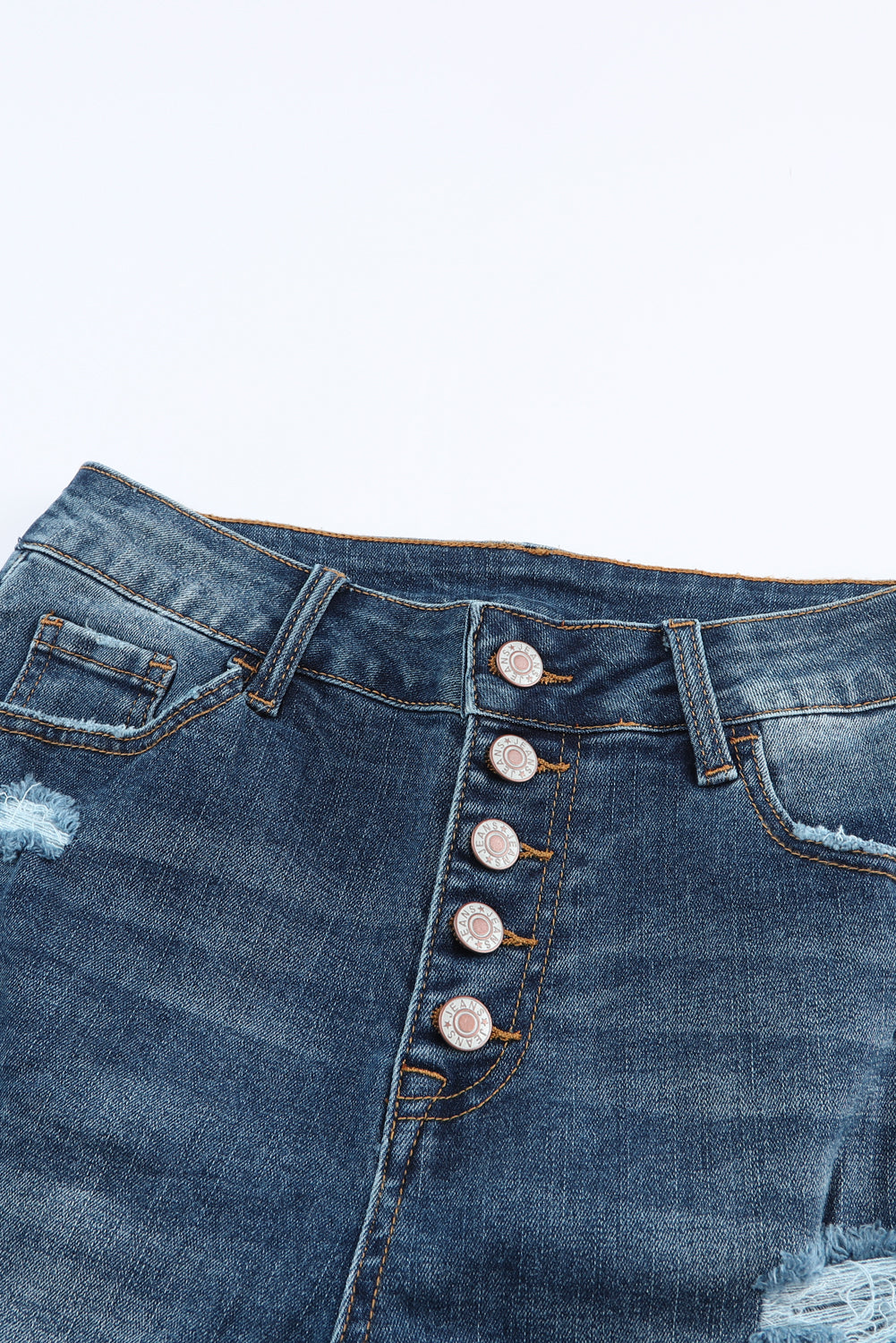 Jean skinny taille haute bleu effet vieilli avec braguette boutonnée