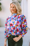 Mock Neck Bubble Sleeve Floral Print Blouse