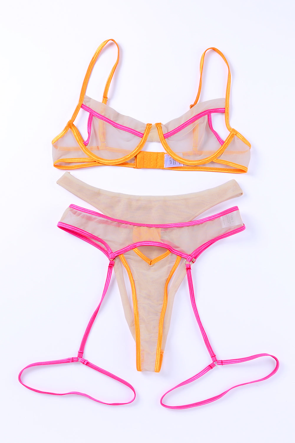 Colorblock Trim Spaghetti Strap Three Piece Lingerie Set