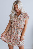 Short Sleeve Flap Pockets Shirt Floral Dress