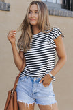 Stripe Print Tiered Ruffled Sleeve Tee