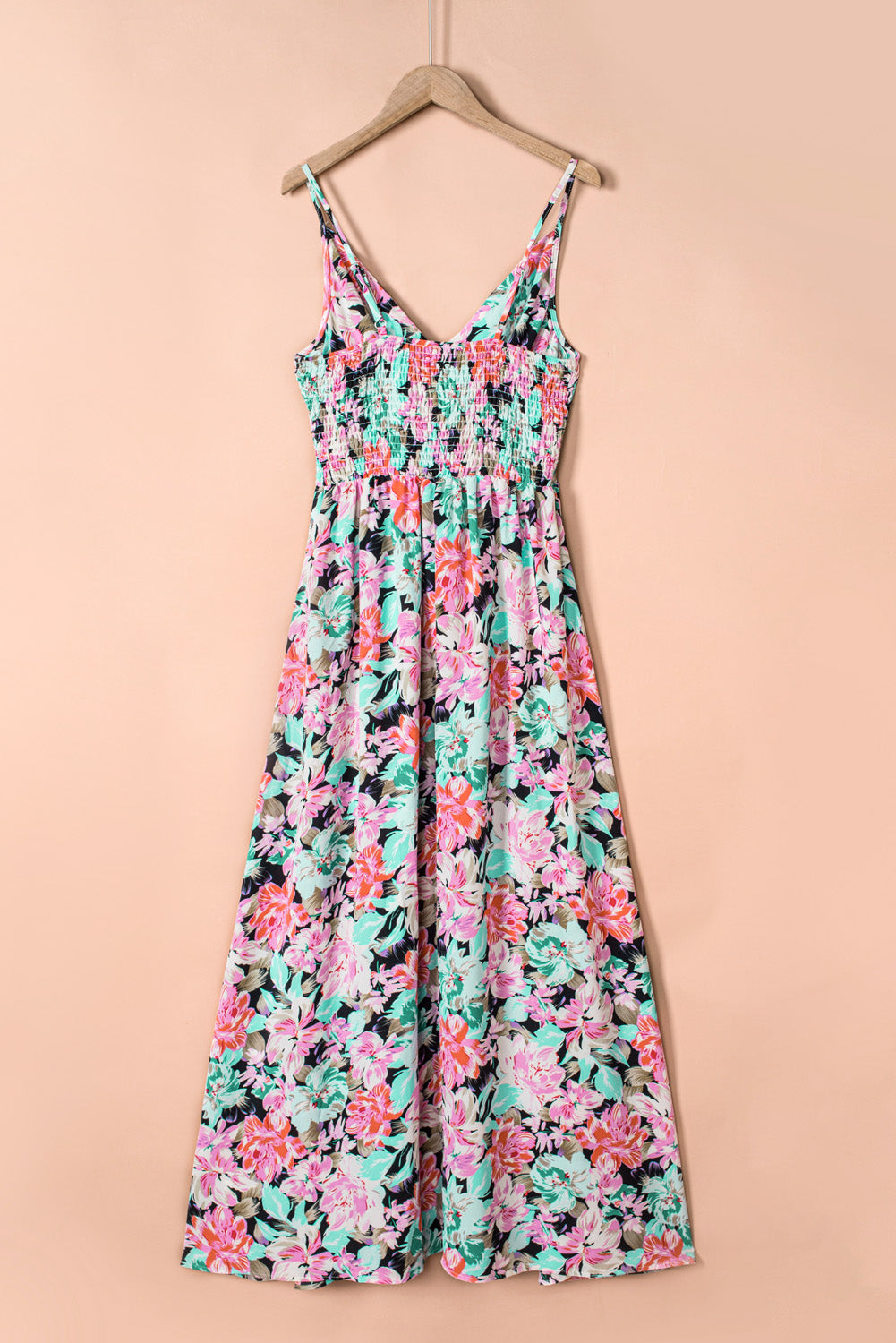 Sling V-Neck Elastic Waist Floral Maxi Dress