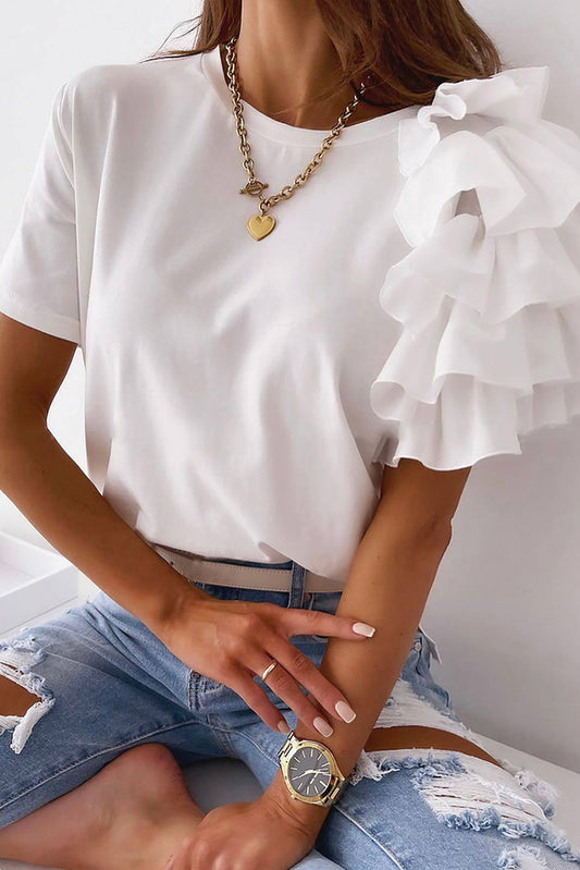 Asymmetric Cascading Sleeve Tee