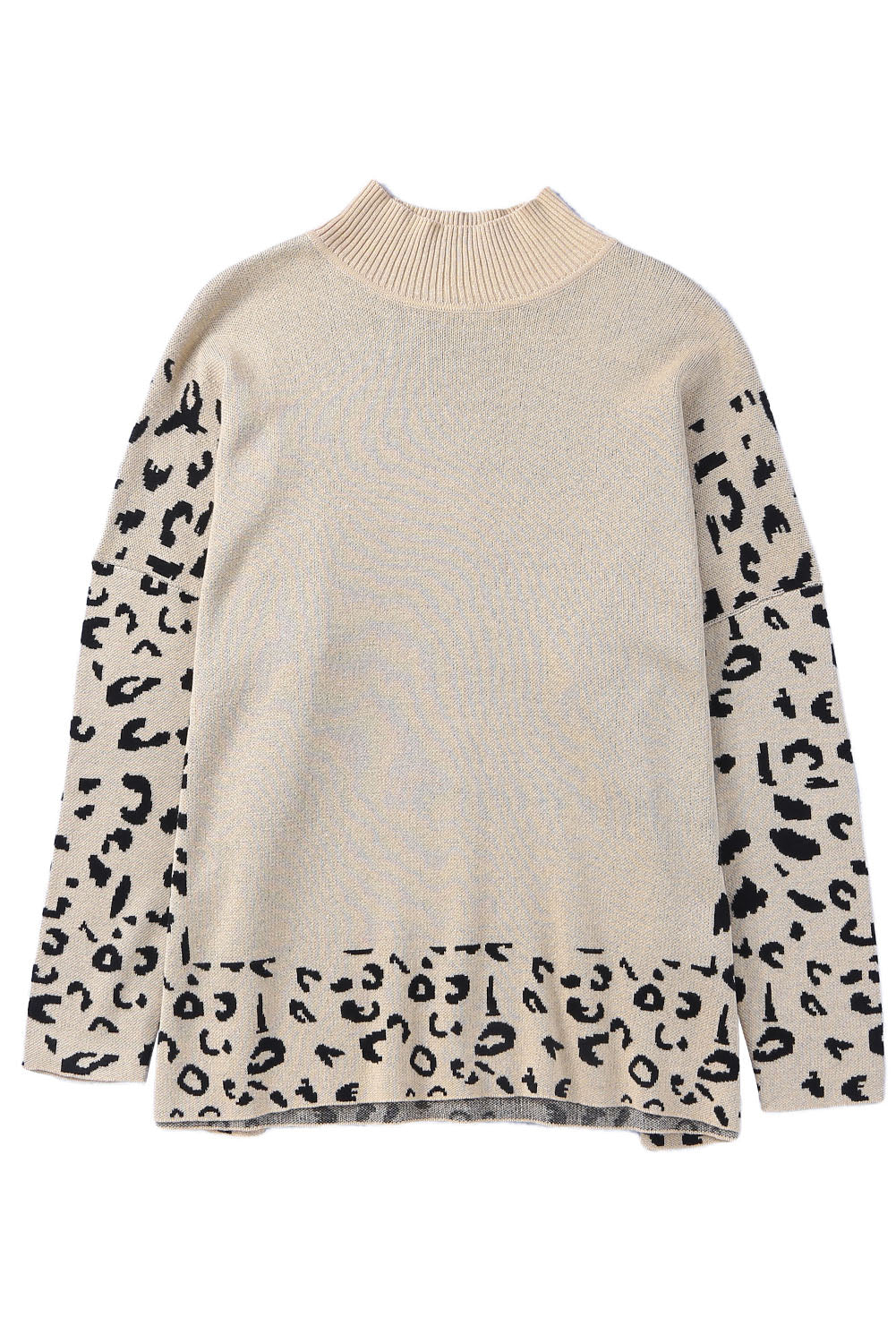 Leopard High Neck Side Slit Oversized Sweater