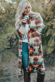 Plus Size Geometric Print Open Front Long Cardigan