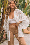 Floral Print Ruffled Long Sleeves Kimono