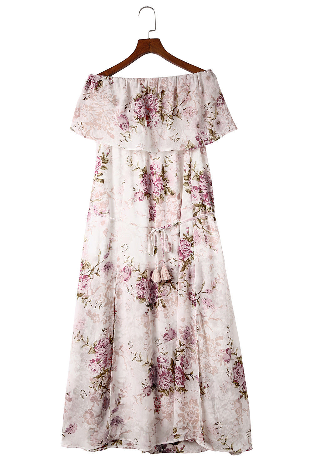 Robe longue rose à imprimé floral et bustier tube sans bretelles