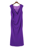 Robe longue ajustée et évasée plissée à col en V de grande taille violet