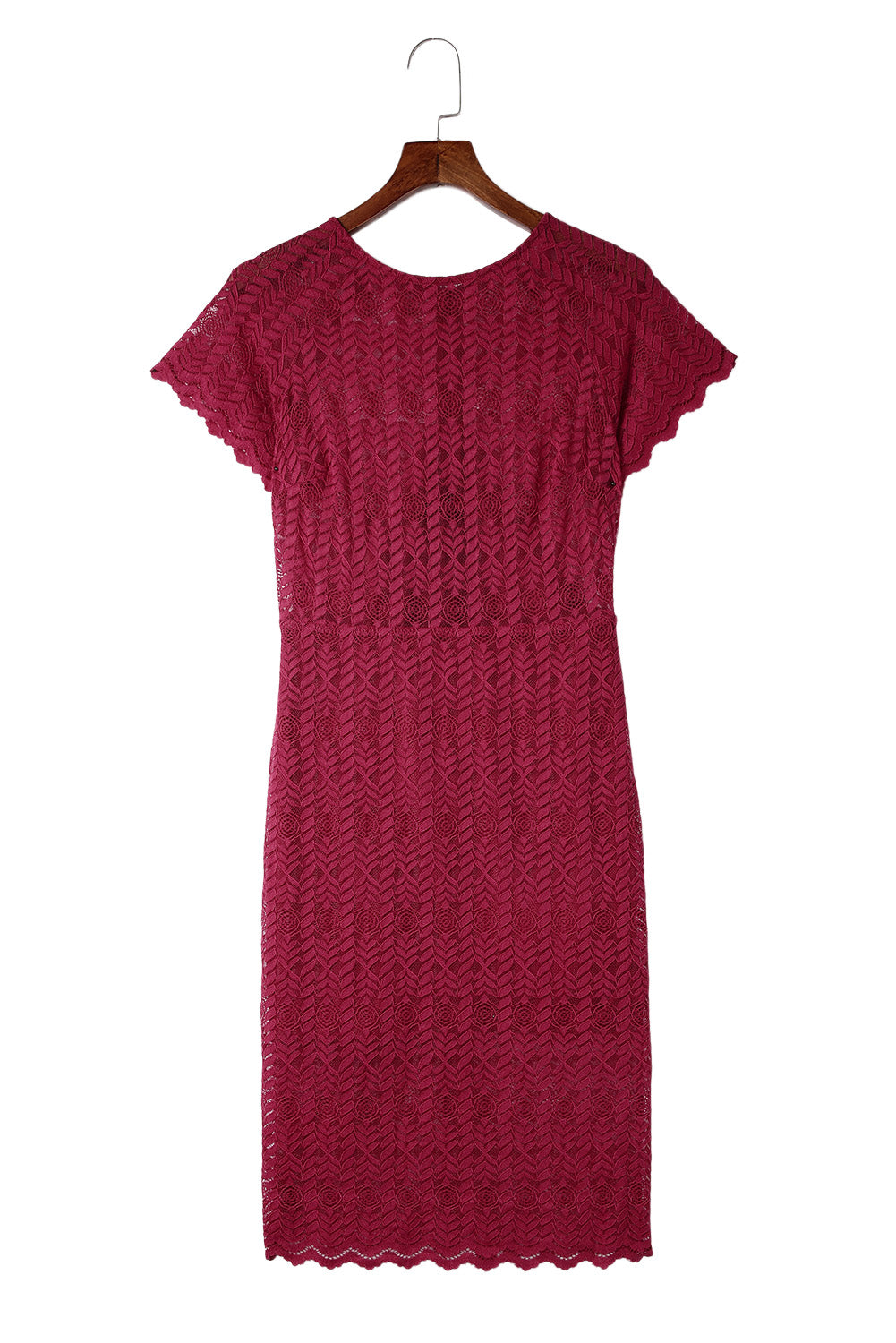 Robe mi-longue rouge doublée à manches courtes en crochet