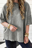 Light Grey Mineral Wash Drop Sleeve Patchwork Plus Tee