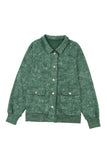 Veste boutonnée verte vintage délavée avec poche à rabat