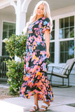 Abstract Floral Pattern Flutter Sleeve Tiered Maxi Dress