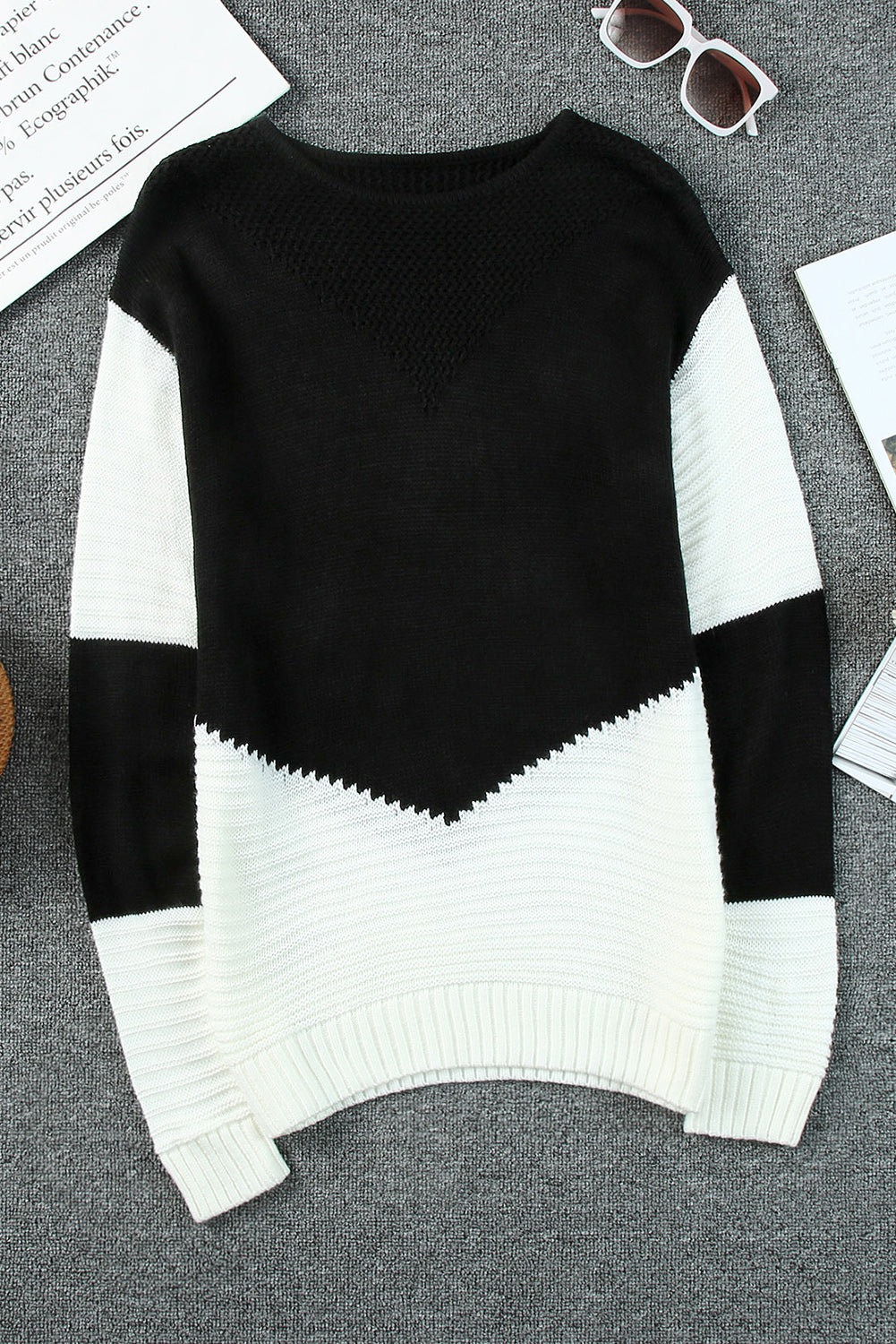 Two-Tone Chevron Pullover Sweater