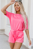 Asymmetrical Short Sleeves Drawstring Pocket Romper