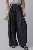 Dirty blue Dual Buttoned High Waist Pleated Wide Leg Pants