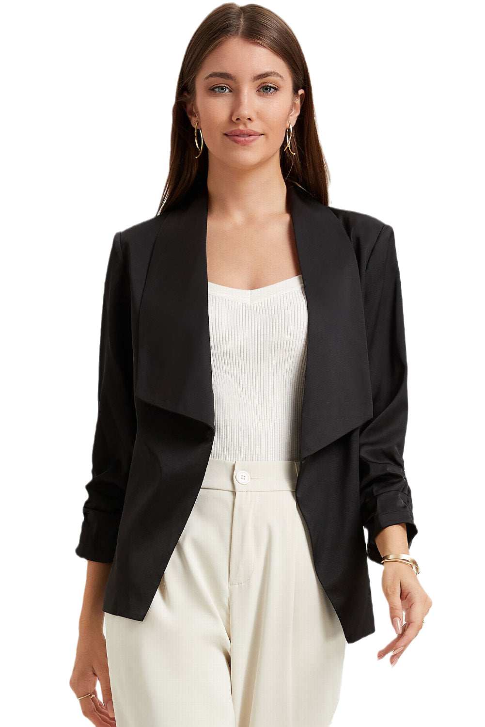 Solid Lapel Collar Satin Blazer