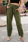 Drawstring Elastic Waist Pockets Long Straight Legs Pants