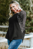 Leopard Raglan Sleeve Waffle Knit Plus Size Top