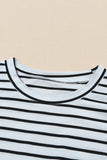 Striped Rolled Cap Sleeve Round Neck T Shirt