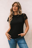 Lace Ruffle Sleeve Round Neck T Shirt