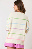 White Rainbow Stripes Drop Shoulder Baggy Henley Sweater