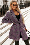 Pink Plaid Lapel Collar One Button Midi Coat