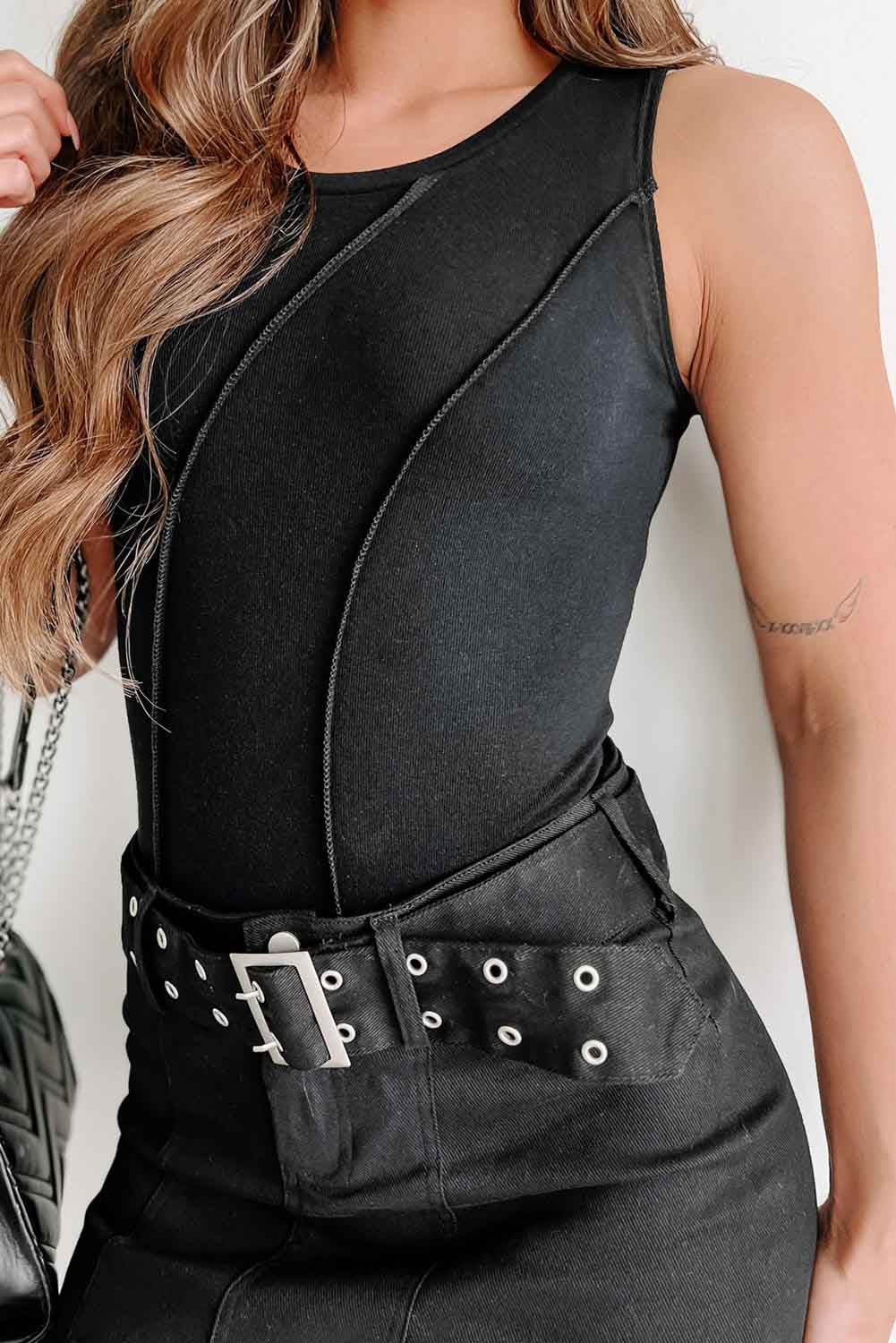 Expose Seam Detail Sleeveless Bodysuit