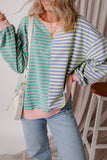 Pink Stripe Casual Stripe Colorblock Drop Shoulder Oversize Sweatshirt