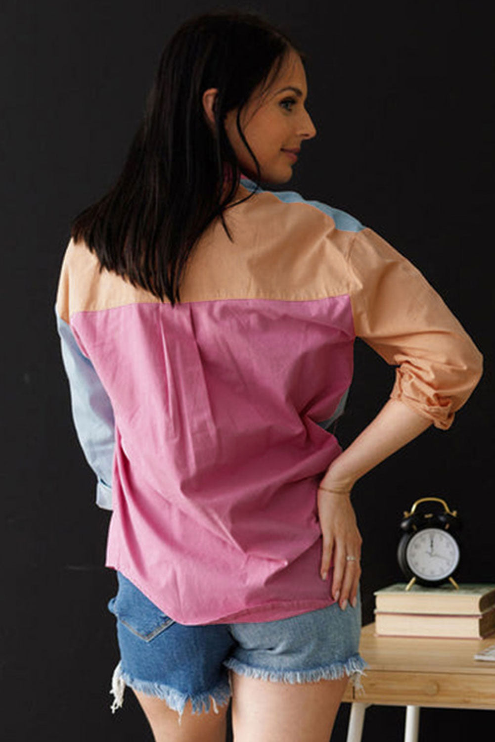 Chemise rose grande taille avec poches poitrine en bloc de couleur