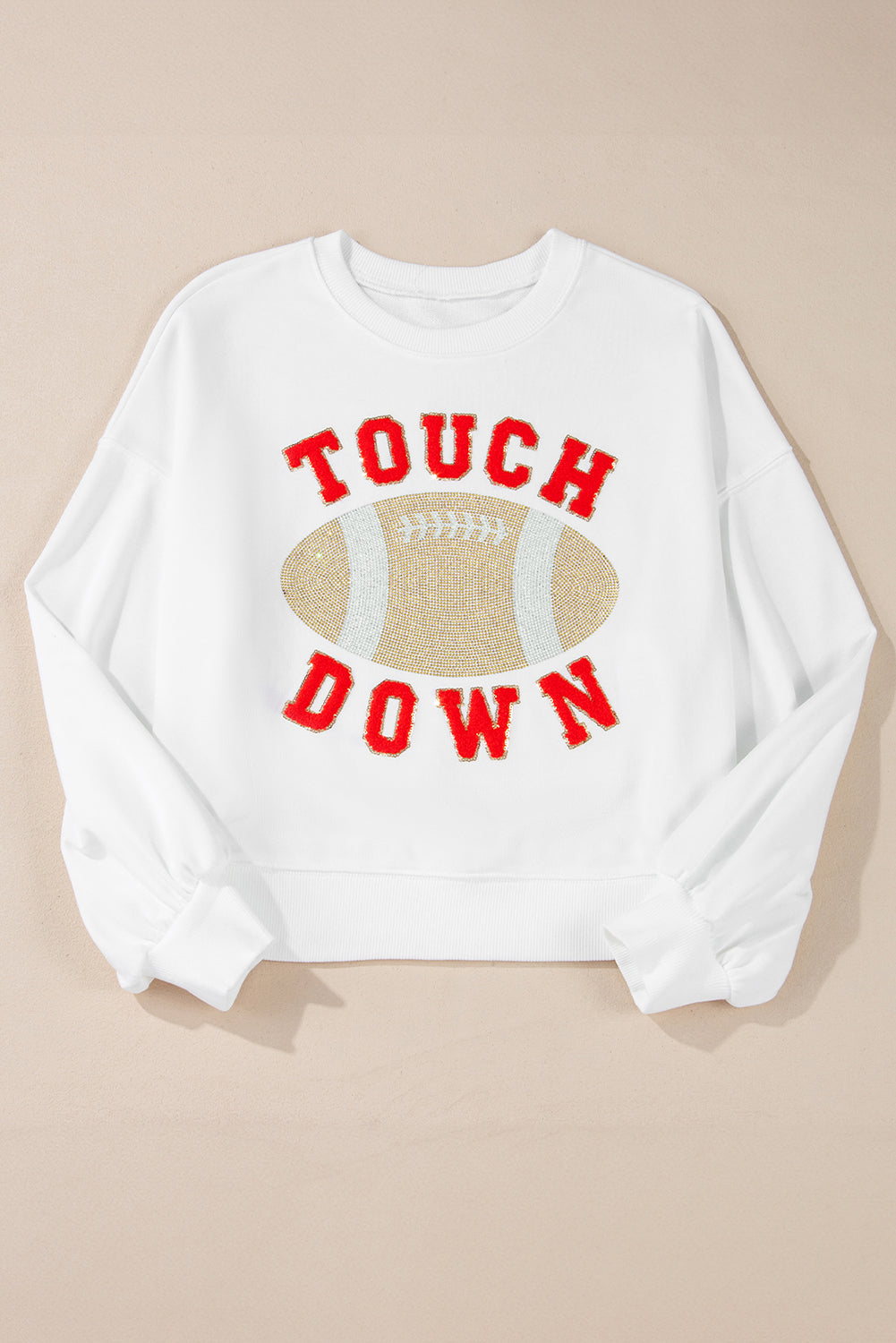 Fiery Red TOUCH DOWN Football Graphic Pullover Sweatshirt