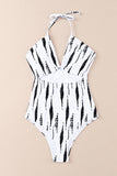 Brush Print Sexy Halterneck One Piece Swimsuit