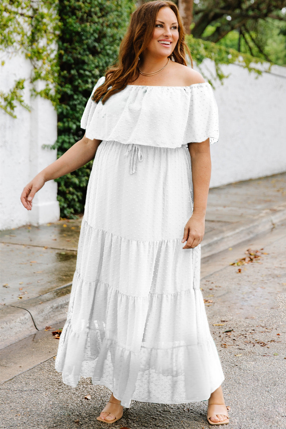 Swiss Dot Plus Size Ruffle Tiered Maxi Dress