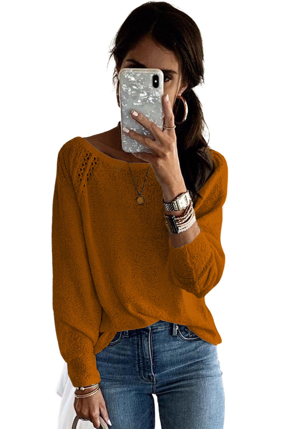 Long Sleeve Cutout Shoulder Relaxed Sweater