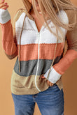 Zipped Front Colorblock Hollow-out Knit Hoodie