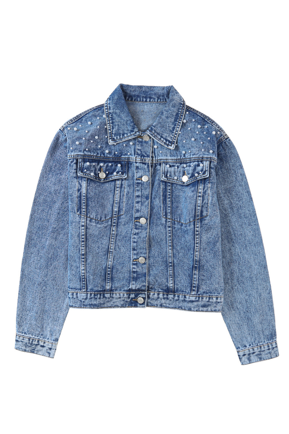 Pearl Turn Down Collar Denim Jacket