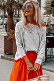 Contrast Trimmed Striped Drop Shoulder Sweater