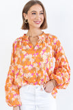 Chemise à manches amples à imprimé floral orange