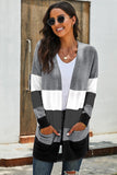 Open Front Colorblock Cardigan with Pockets