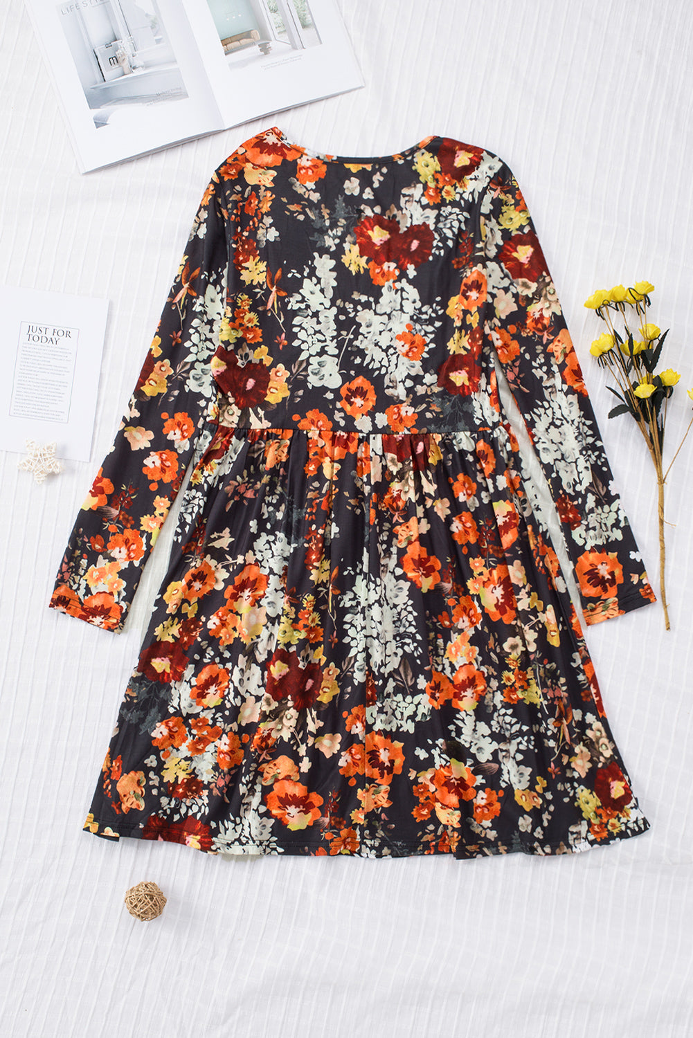 Floral Print Ruched Long Sleeve Dress