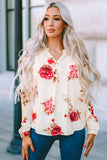 Floral Print V Neck Button Down Blouse