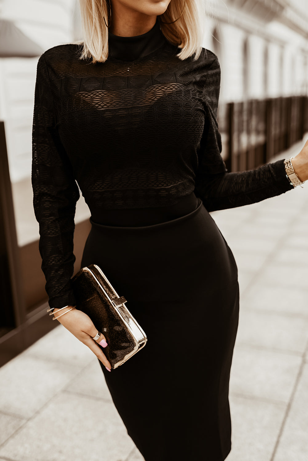 High Neck Lace Midi Dress