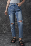 Sky Blue Open Knee Cutout Straight Leg Jeans