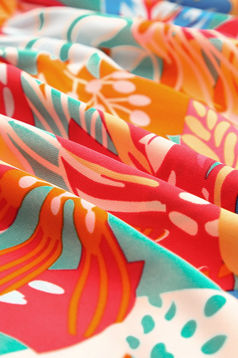 Vibrant Tropical Print Smocked Ruffle Tiered Maxi Dress